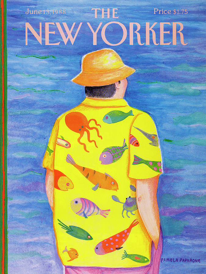 Colorful Shirt by the Sea Painting - New Yorker June 13th, 1988 by Pamela Paparone