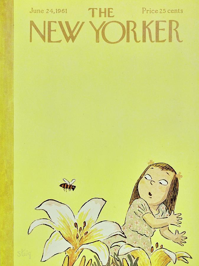 Girl Reacting to a Bee Painting - New Yorker June 24th 1961 by William Steig
