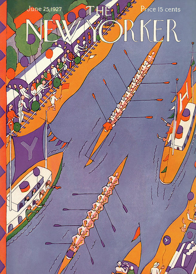 Vintage Rowing Regatta Scene Painting - New Yorker June 25th, 1927 by Ilonka Karasz