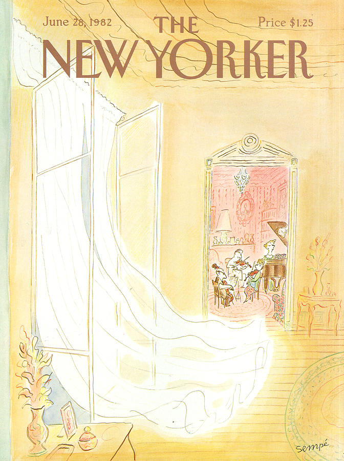 Elegant Room with Windblown Curtains Painting - New Yorker June 28th, 1982 by Jean-Jacques Sempe