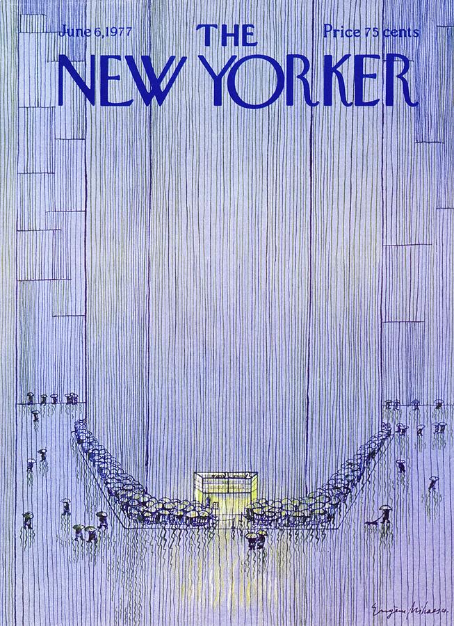 Rainy Day at the Theater Painting - New Yorker June 6th 1977 by Eugene Mihaesco