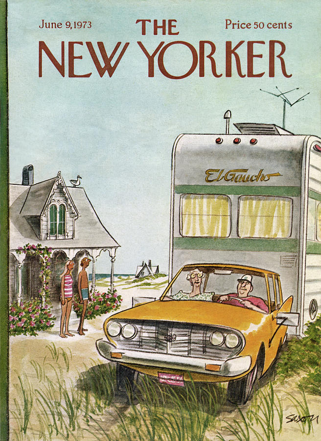 Vacationers at Beachside House Painting - New Yorker June 9th, 1973 by Charles Saxon
