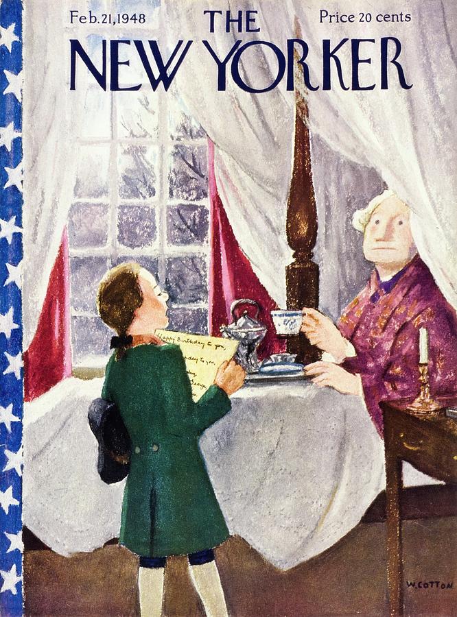 Colonial Tea Time Exchange Painting - New Yorker February 21 1948 by William Cotton