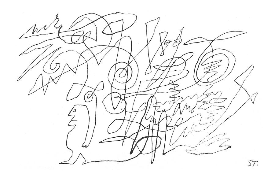 Abstract Scribbles and Walking Figure Drawing - New Yorker March 19th, 1960 by Saul Steinberg