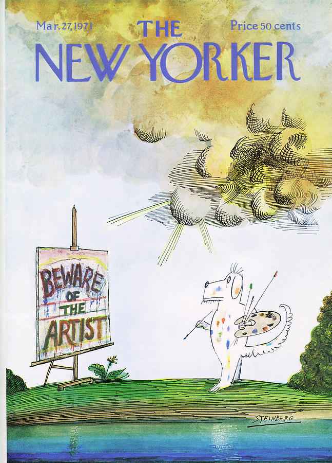 Beware of the Artist Sign Painting - New Yorker March 27th, 1971 by Saul Steinberg
