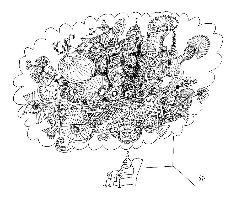 Intricate Thought Bubble Drawing - New Yorker March 2nd, 1963 by Saul Steinberg