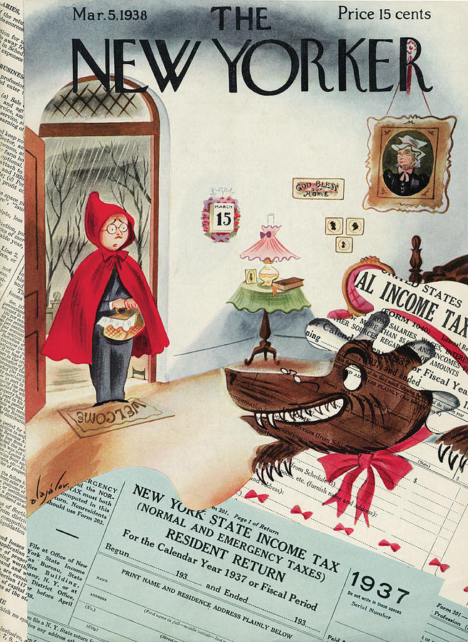 Little Red Riding Hood Faces Taxes Painting - New Yorker March 5, 1938 by Constantin Alajalov