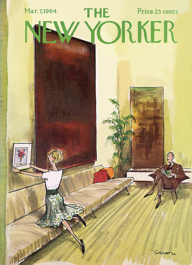 Art Gallery with Relaxed Visitors Painting - New Yorker March 7th, 1964 by Charles Saxon