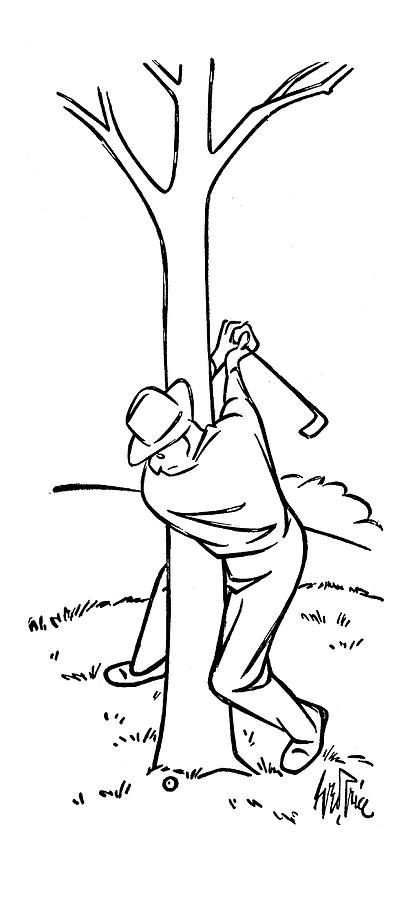 Golfer with Unfortunate Shot Drawing - New Yorker November 19th, 1949 by George Price