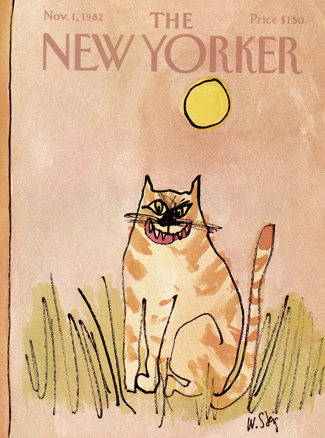 Whimsical Cat Under the Sun Painting - New Yorker November 1st, 1982 by William Steig