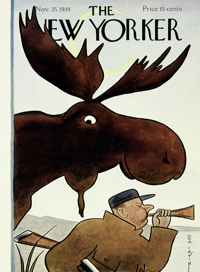 Moose and Hunter Painting - New Yorker November 25 1939 by Rea Irvin