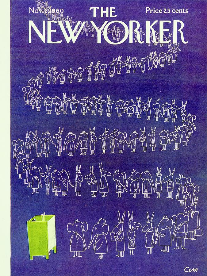 New Yorker Voting Line Illustration Painting - New Yorker November 5th 1960 by Charles Martin