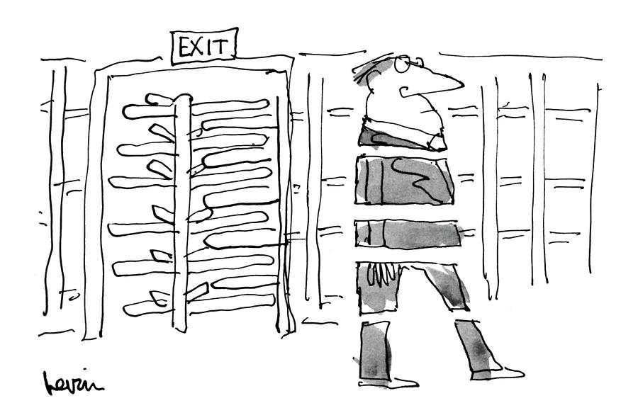 Confused Exit Door Drawing - New Yorker October 14th, 1974 by Arnie Levin
