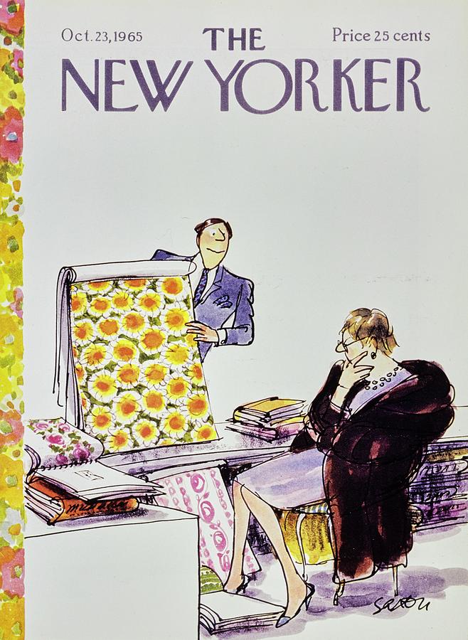 Fashion Designer and Fabric Viewer Painting - New Yorker October 23rd 1965 by Charles D Saxon