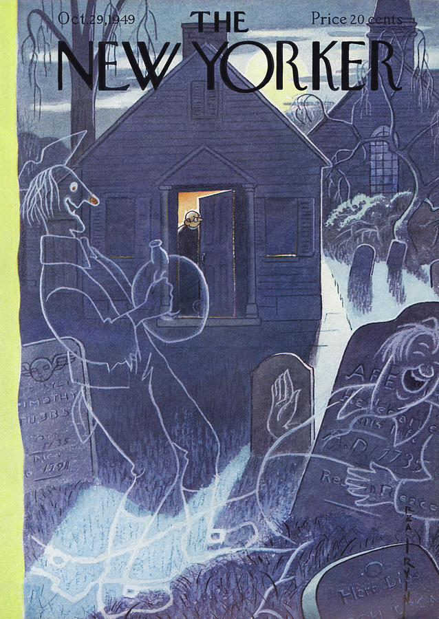 Ghostly Scene in a Graveyard Painting - New Yorker October 29th, 1949 by Rea Irvin