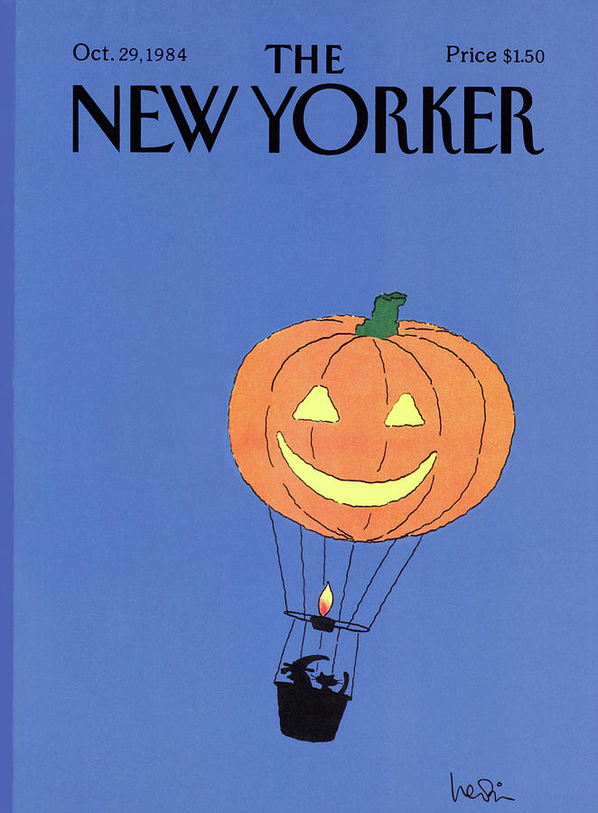 Jack-o'-Lantern Hot Air Balloon Painting - New Yorker October 29th, 1984 by Arnie Levin