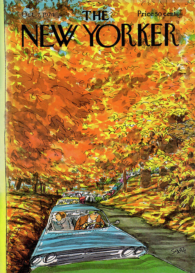 Autumn Drive Through the Woods Painting - New Yorker October 7th, 1974 by Charles Saxon