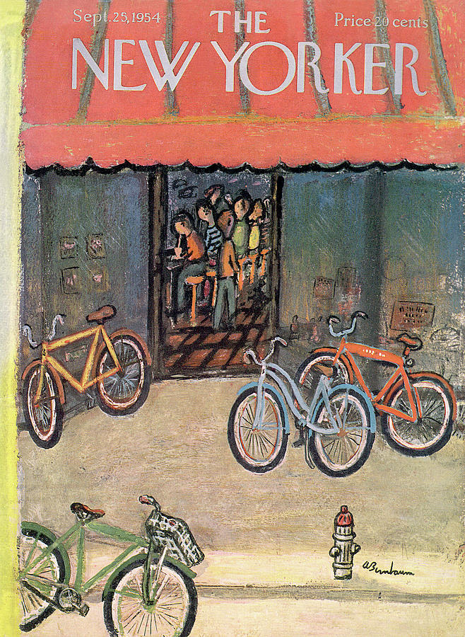 Bicycles Outside Cozy Cafe Painting - New Yorker September 25th, 1954 by Abe Birnbaum