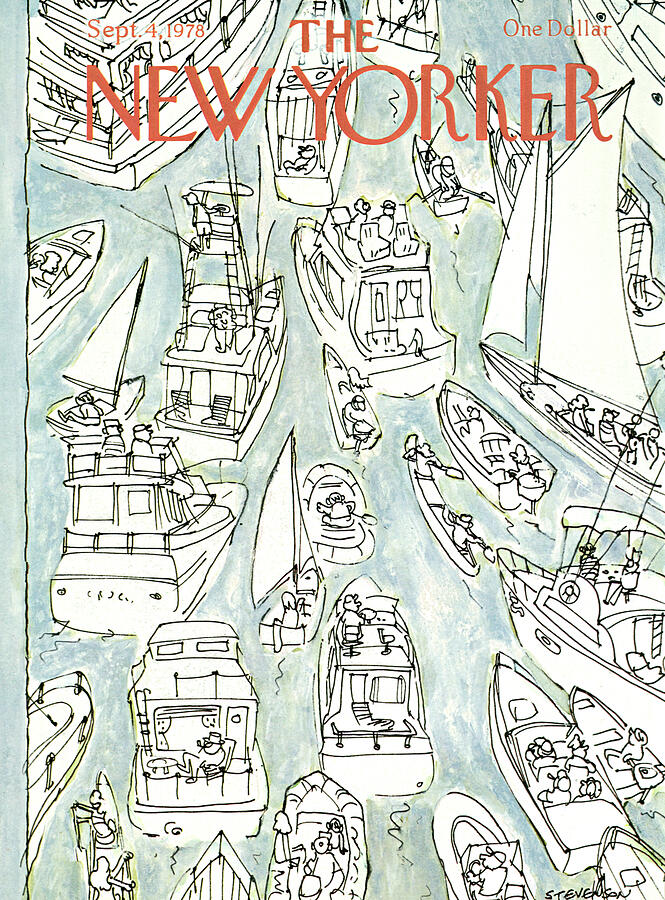 Boats in a Busy Waterway Painting - New Yorker September 4th, 1978 by James Stevenson