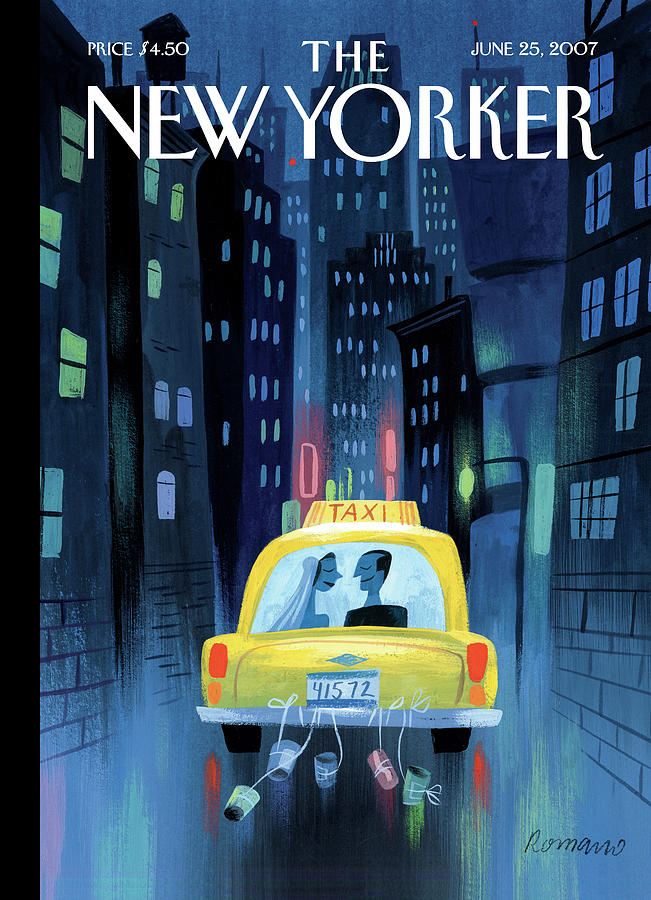 Wedding Taxi in a Rainy City Painting - Big City Romance by Lou Romano