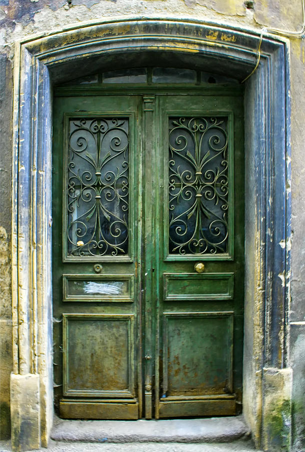 Ornate Green Double Doors Photograph - Old Green Door by Georgia Clare