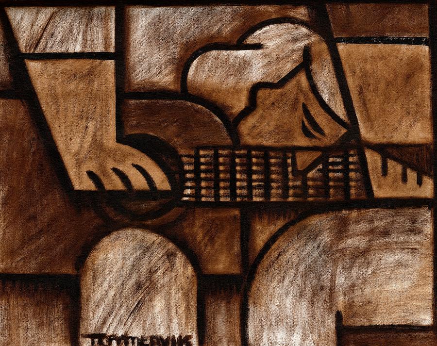 Abstract Guitarist Composition Painting - Tommervik Man Playing Acoustic Guitar Art by Tommervik