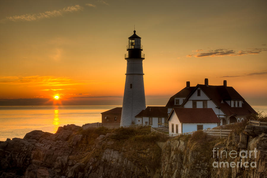Lighthouse at Sunset Photograph - Portland Head Light at Sunrise II by Clarence Holmes