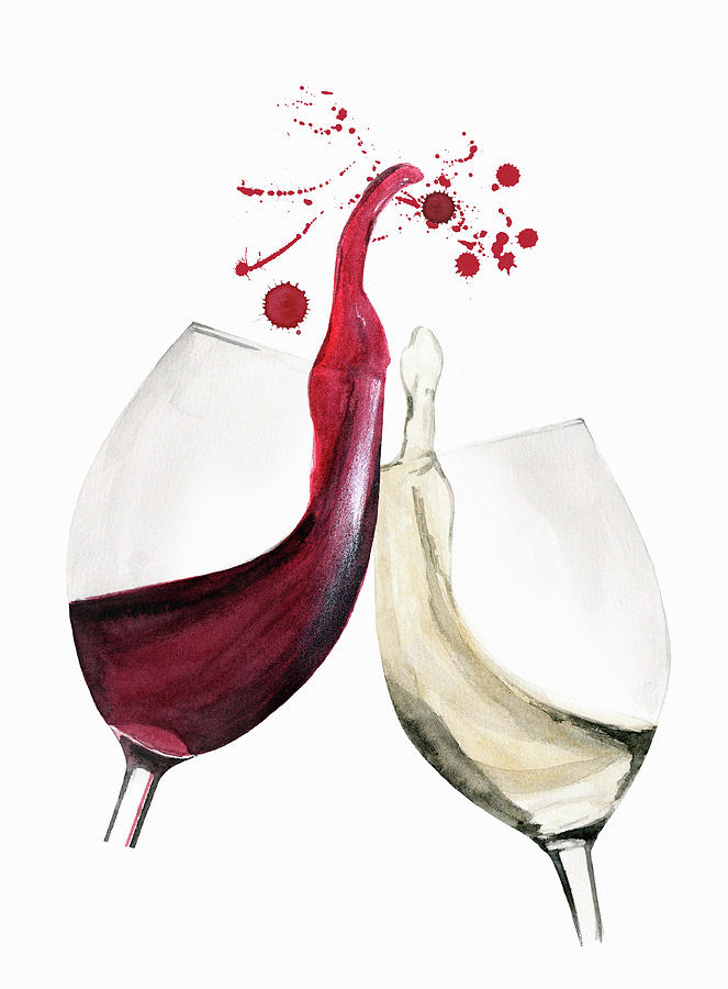 Red And White Wine Glasses Clinking by Ikon Images