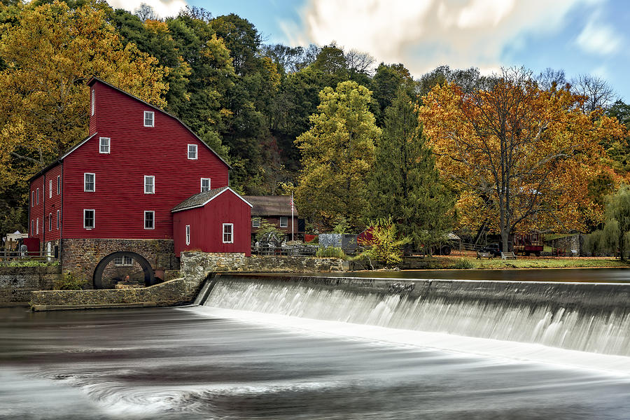 Historic Red Mill by a Waterfall Photograph - Red Mill At Clinton by Susan Candelario