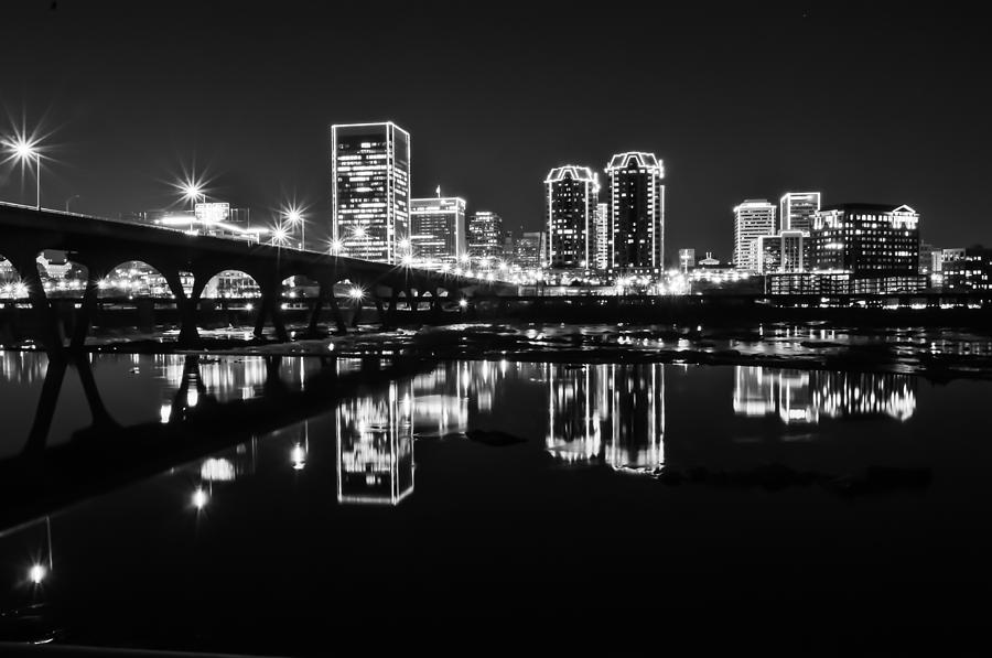 Richmond Night Skyline BW Photograph by Stacy Abbott