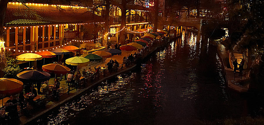 Vibrant Canal-side Dining Photograph - Riverwalk Night by Mary Jo Allen