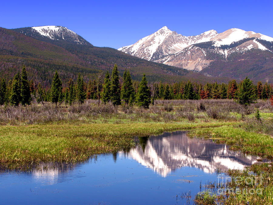 Snowy Mountain Reflections Photograph - Rocky Mountains Peaks by Olivier Le Queinec