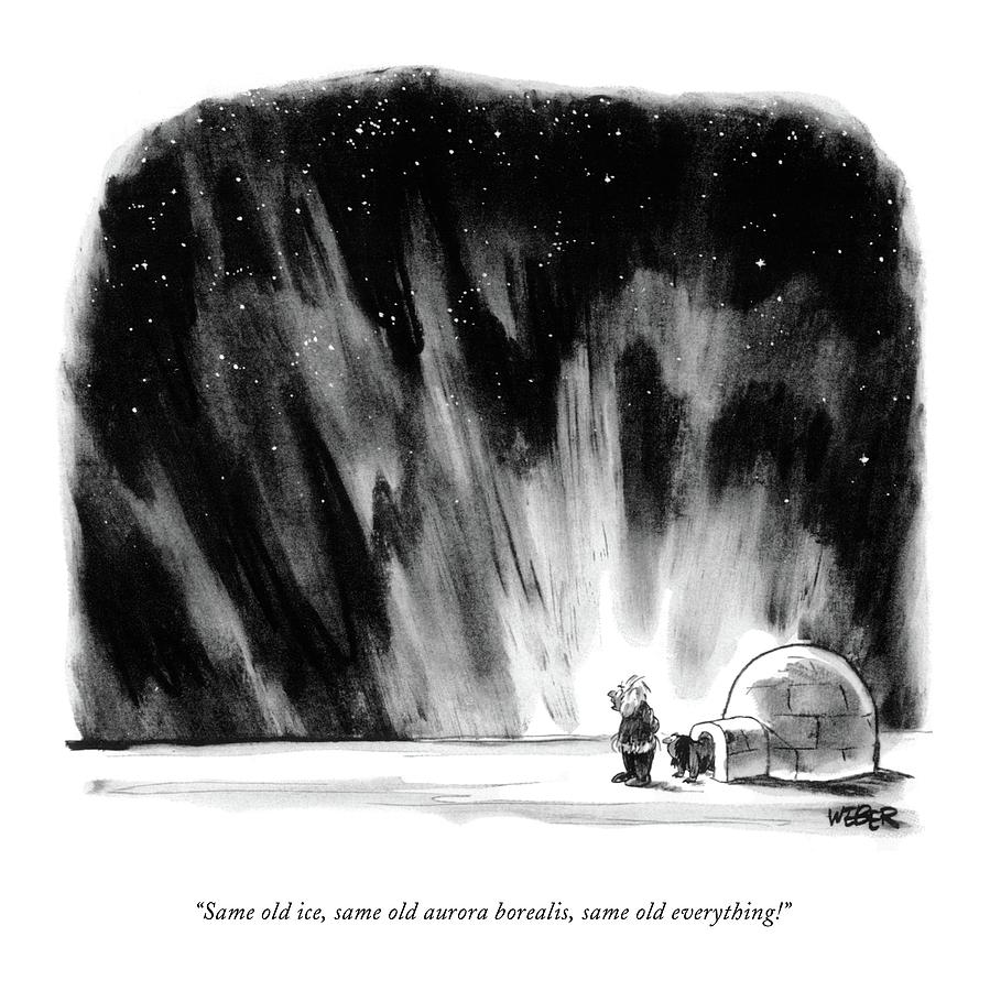 Eskimo and Aurora Borealis Scene Drawing - Same Old Ice by Robert Weber