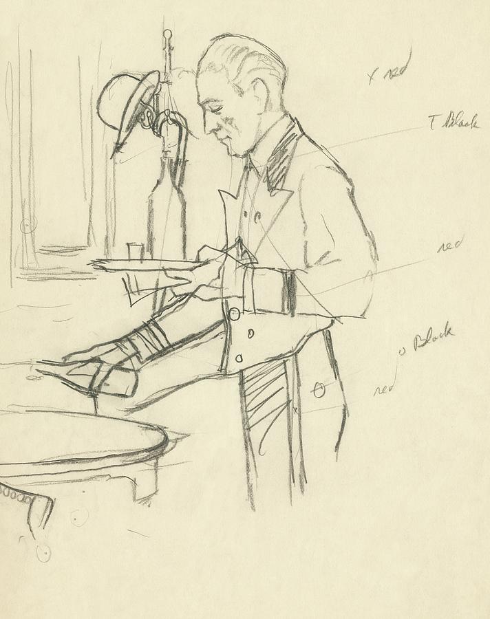 Man Setting a Table Digital Art - Sketch Of Waiter Pouring Wine by Carl Oscar August Erickson