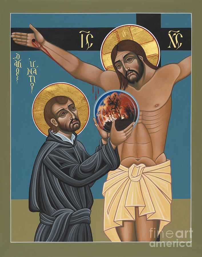 St. Ignatius and Jesus Crucifixion Painting - St. Ignatius and the Passion of the World in the 21st Century 194 by William Hart McNichols