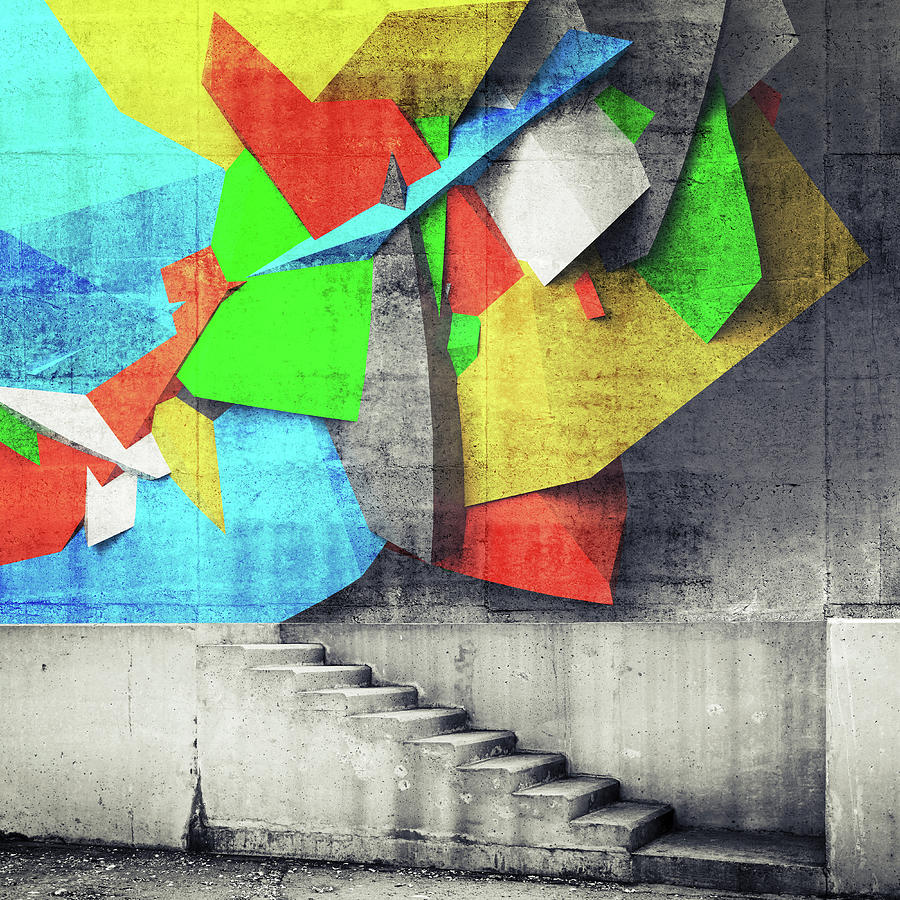 Stairway And Abstract Graffiti Fragment by Evgeny Sergeev