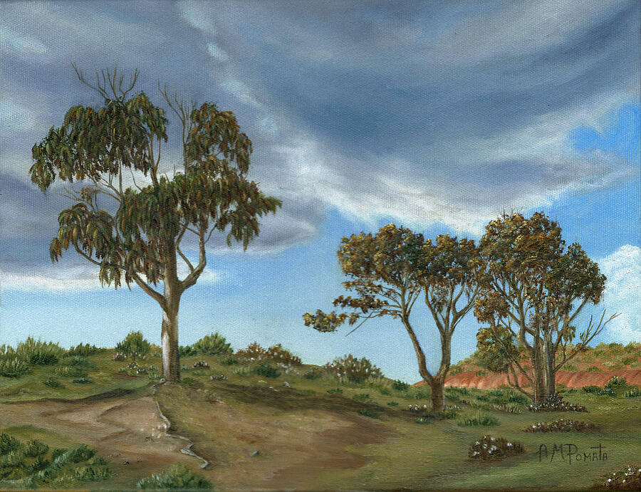 Eucalyptus Trees Under a Dramatic Sky Painting - Stormy Eucalyptus by Angeles M Pomata