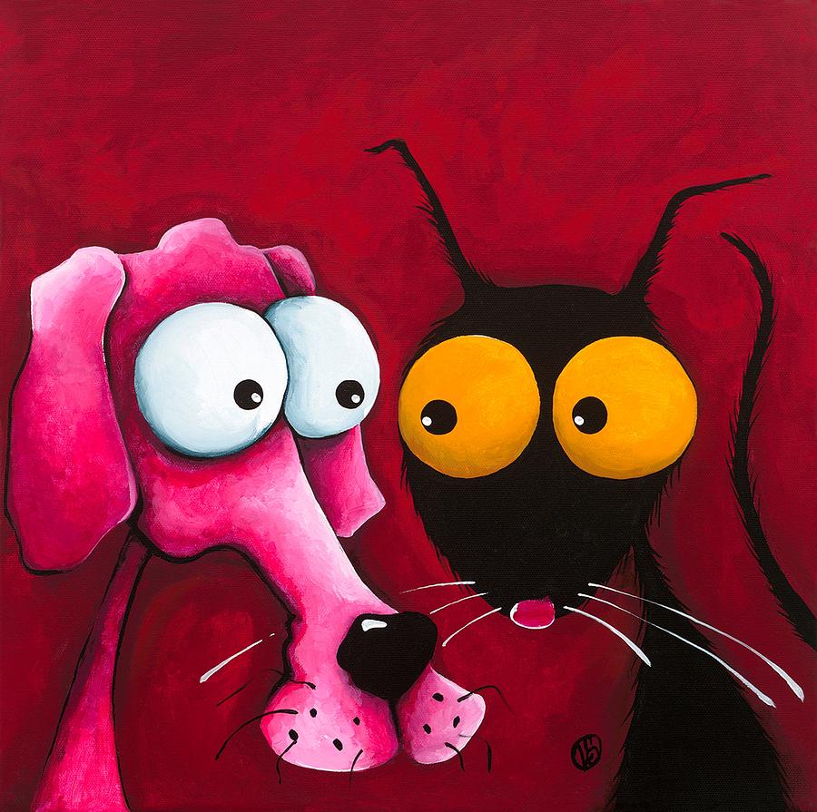 Whimsical Dog and Cat Duo Painting - Stressie Cat and me by Lucia Stewart