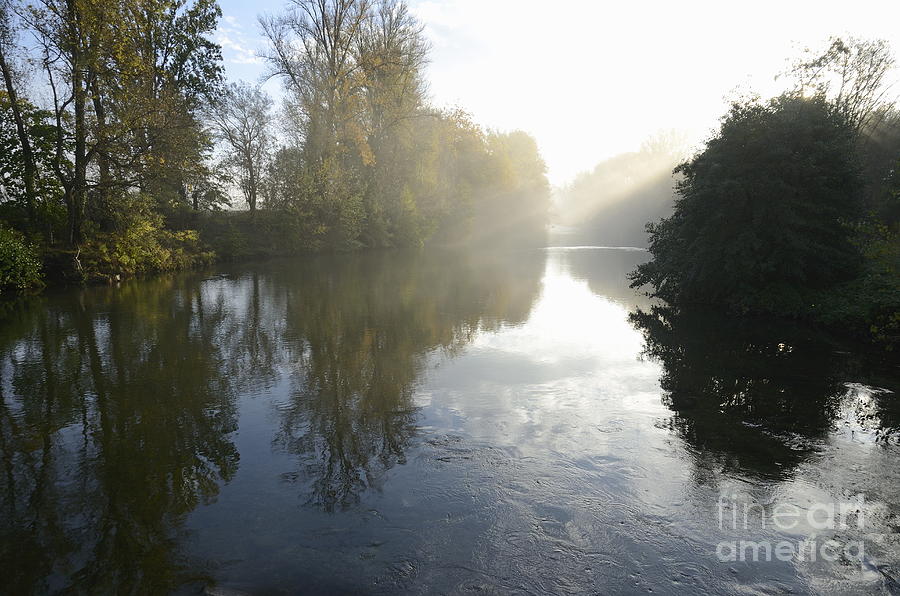 Sunbeams on Orb river by morning mist Photograph by Sami Sarkis Photography