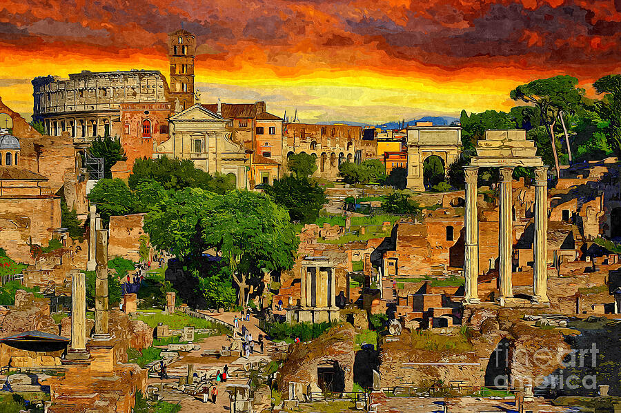 Sunset in Rome Painting by Stefano Senise