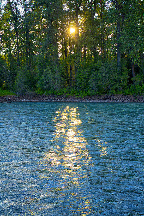 Forest Sunrise Over Tranquil River Photograph - Sunset on the Bulkley by Mary Lee Dereske