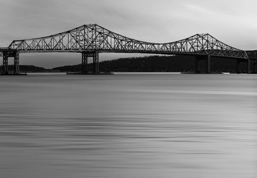 Steel Bridge Over Calm Waters Photograph - Tappan Zee Bridge Sunset BW by Susan Candelario