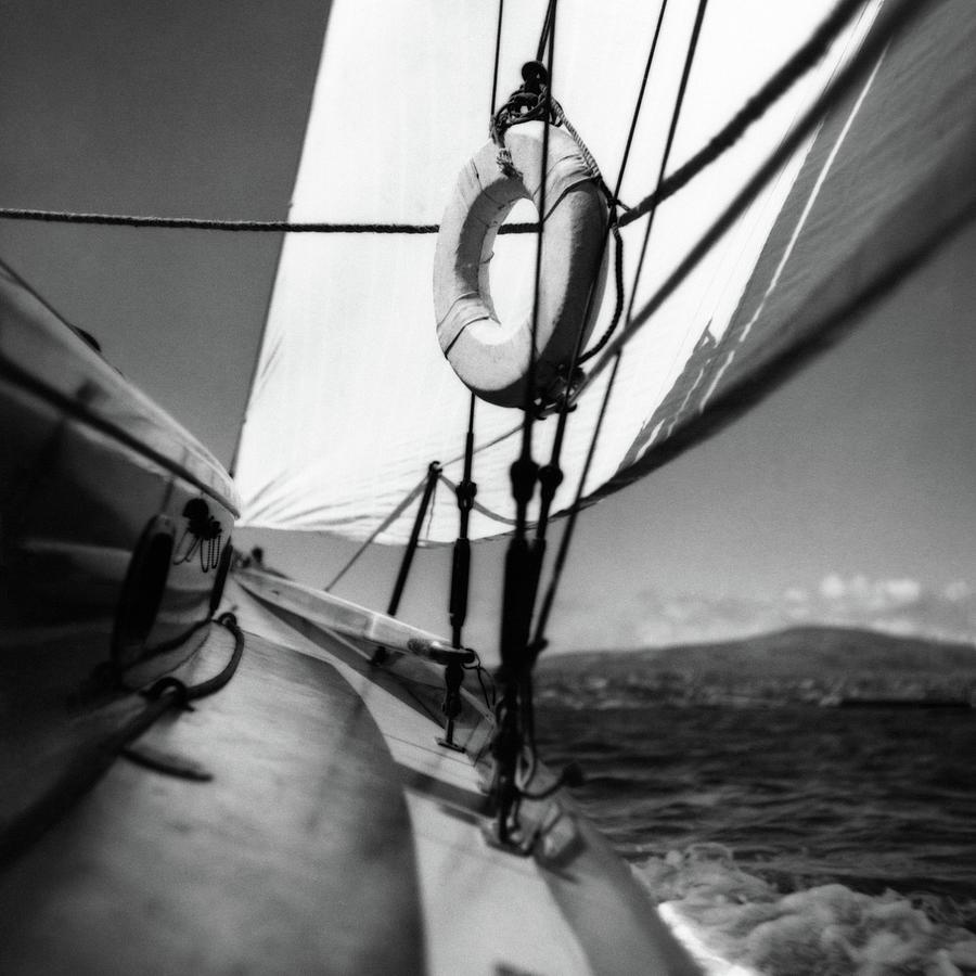 Sailing Adventure in Black and White Photograph - The Gunwale Of A Sailboat by George Platt Lynes
