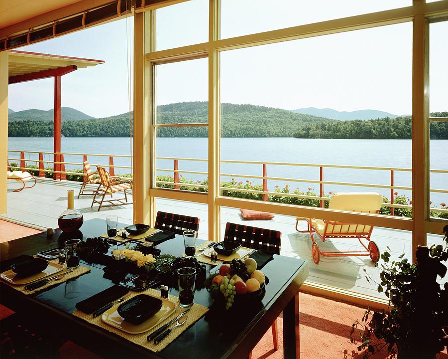Lakeside Dining Room View Photograph - The House Of Mr. And Mrs. Alfred Rose On Lake by Robert M. Damora