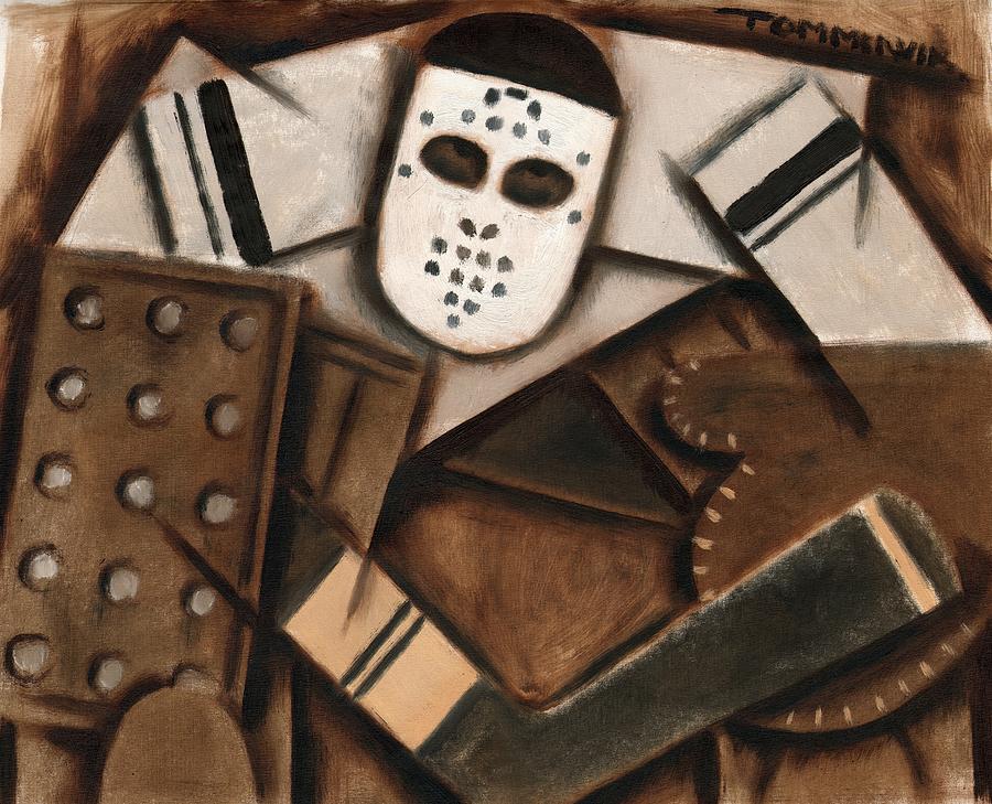 Hockey Goalie Abstraction Painting - Abstract Cubism Vintage Hockey Goalie Art Print by Tommervik