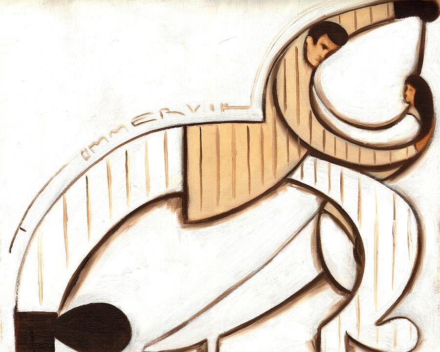 Geometric Embrace of a Dancing Couple Painting - Tommervik Art Deco Dancers Art Print by Tommervik