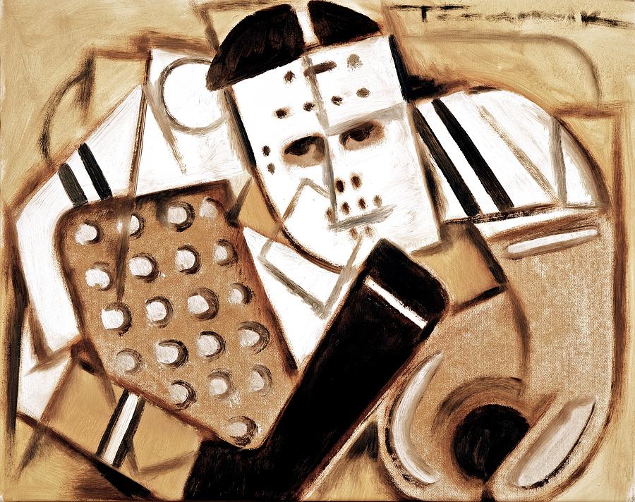 Abstract Hockey Player Painting - Vintage Hockey Goalie art print by Tommervik