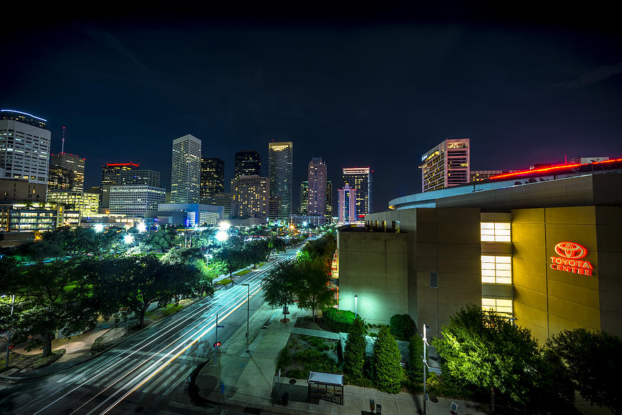 Houston Skyline at Night Photograph - Toyota Center and Downtown Houston by David Morefield