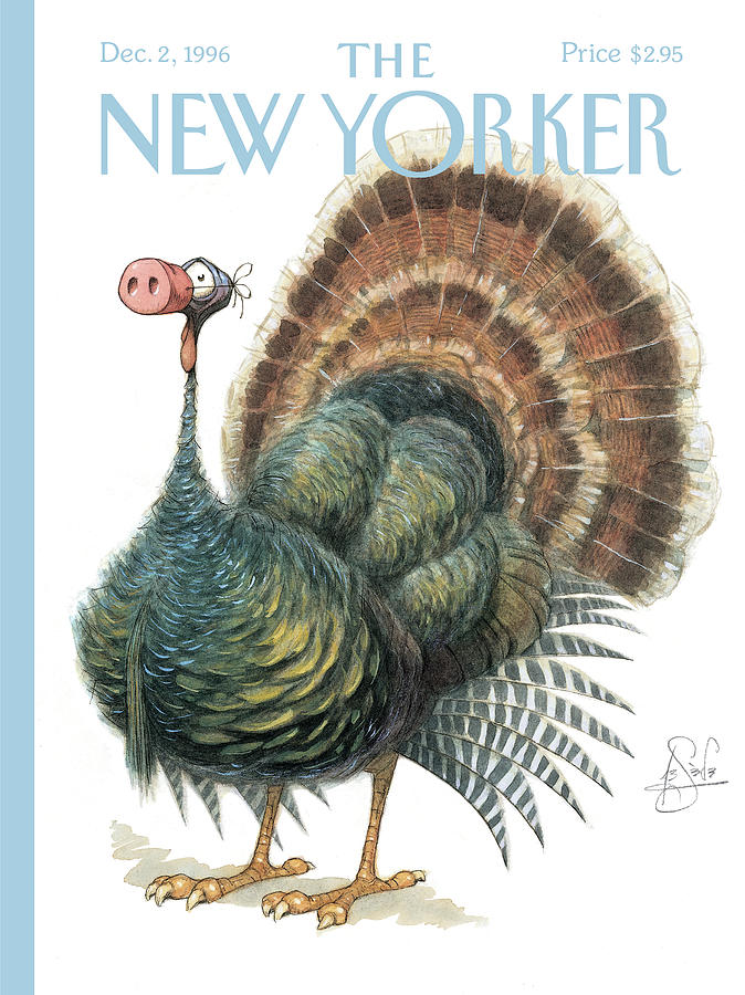 Quirky Turkey on New Yorker Cover Painting - Turkey Wearing A False Pig Nose by Peter de Seve