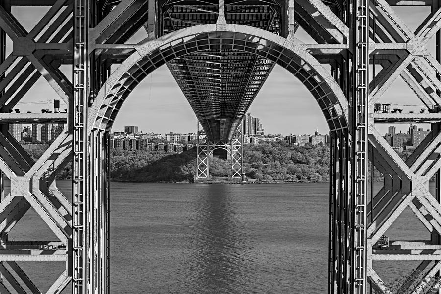 Under the Bridge View Photograph - Under The George Washington Bridge BW by Susan Candelario